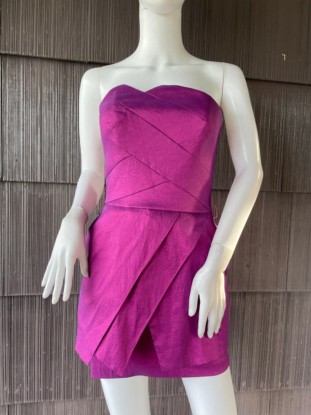 🔥VTG Y2K Fuchsia Strapless Crisscross Pleated Bodice Mini Dress Cocktail Barbie